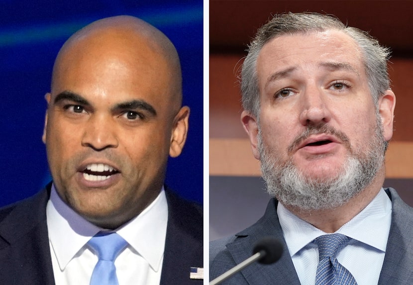 This combination photo shows Rep. Colin Allred, D-Dallas, Aug. 22, 2024, in Chicago, left,...