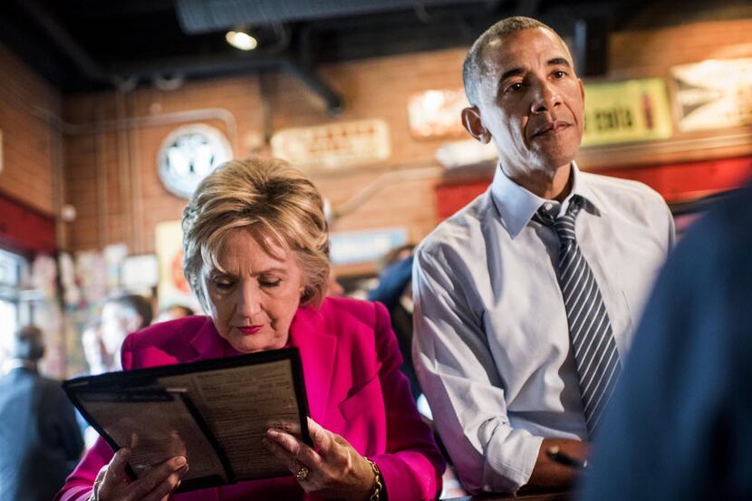 Hillary Clinton and President Barack Obama stopped for barbecue in Charlotte, N.C., after a...