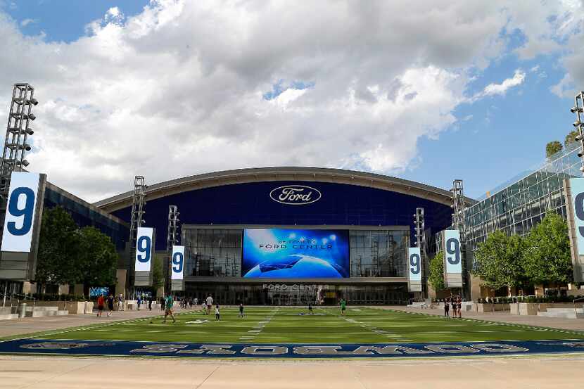 Tony Romoâs number was put on the screens at Tostitos Plaza in front of The Ford Center at...