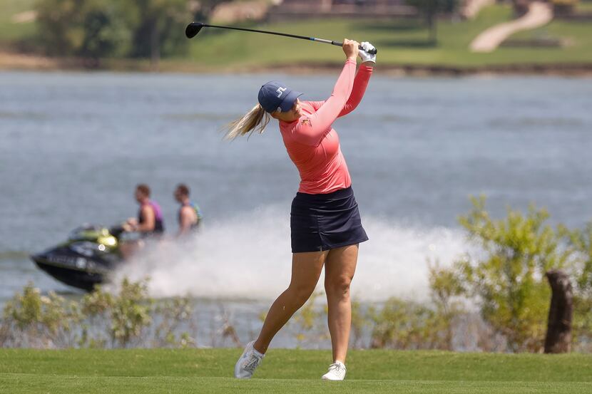 Professional golfer Matilda Castren plays a ball off the No. 5 fairway during the final...