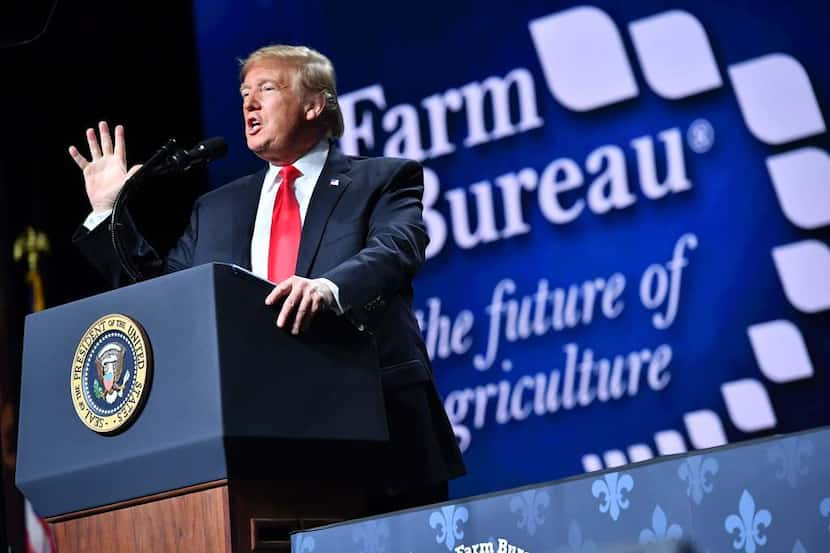 President Donald Trump addresses the annual American Farm Bureau Federation convention in...