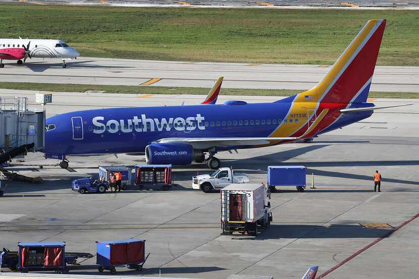 FORT LAUDERDALE, FLORIDA - FEBRUARY 20: Southwest airline planes sit on the tarmac at Fort...