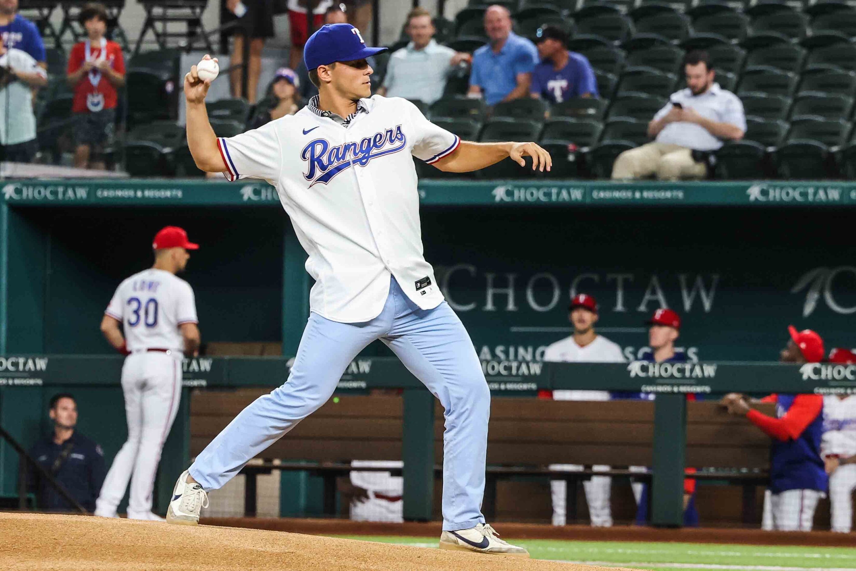 First pitch by Jack Leiter for Arizona Diamondbacks at Texas Rangers at the Globe Life Field...