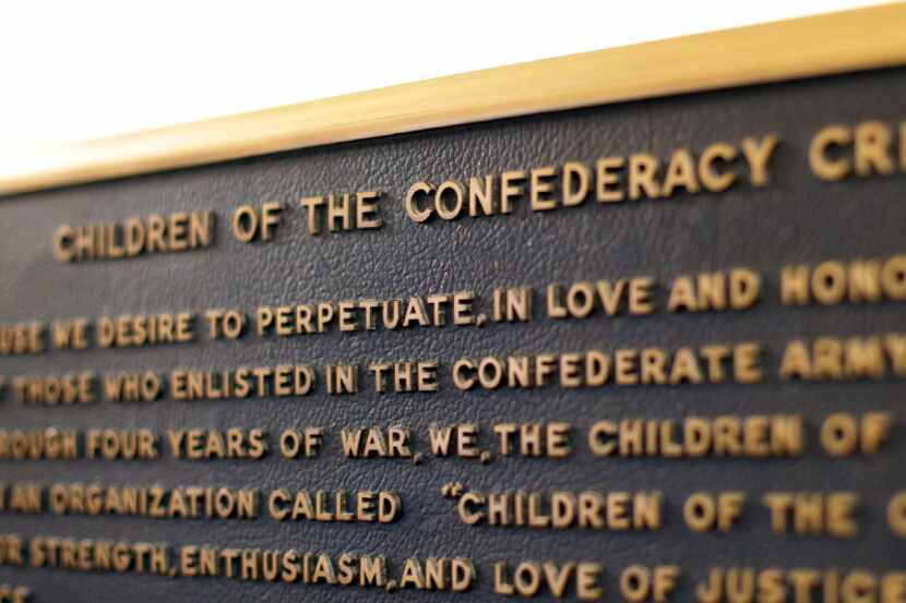 A Confederate plaque is displayed near the Rotunda in the Texas State Capitol in Austin.