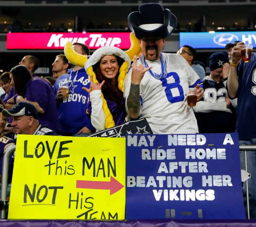 A Dallas Cowboys fan and Minnesota Vikings fan share their opposing views on the game at...