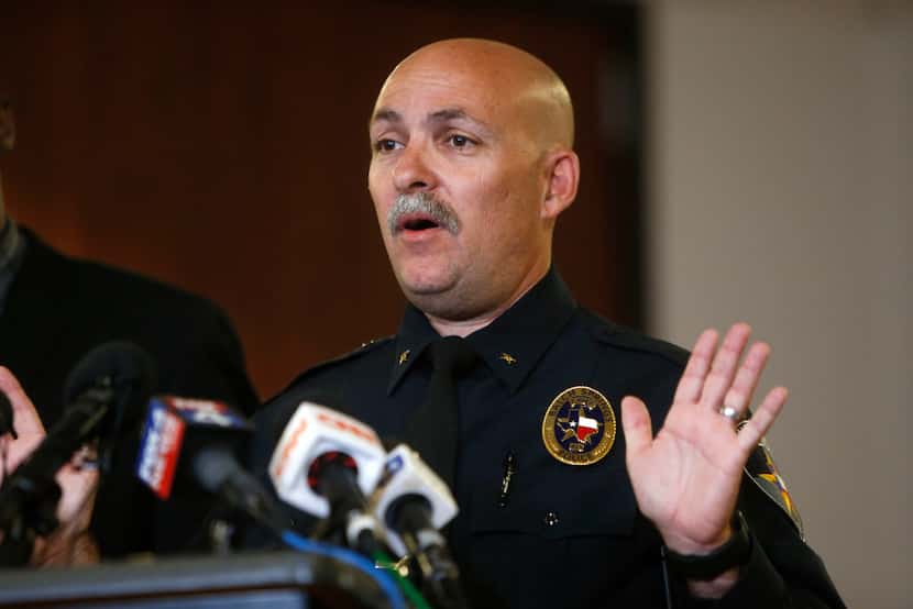Balch Springs Police Chief Jonathan Haber speaks during a news conference after the death of...