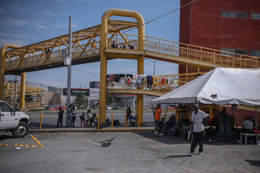 A view of a bridge where a makeshift camp is of Haitian migrants and Central Americans in...