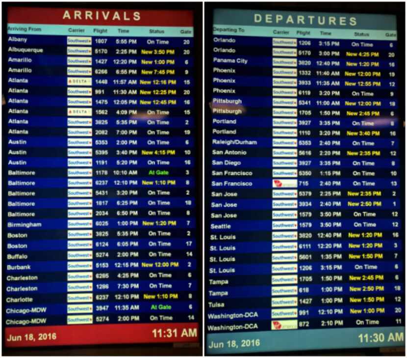  Love Field tweeted out these photos of the airport's flight arrival and departure signs...