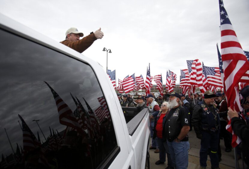 Larry Key, Deputy State Captain of the North Texas Region instructs the Patriot Guard Riders...