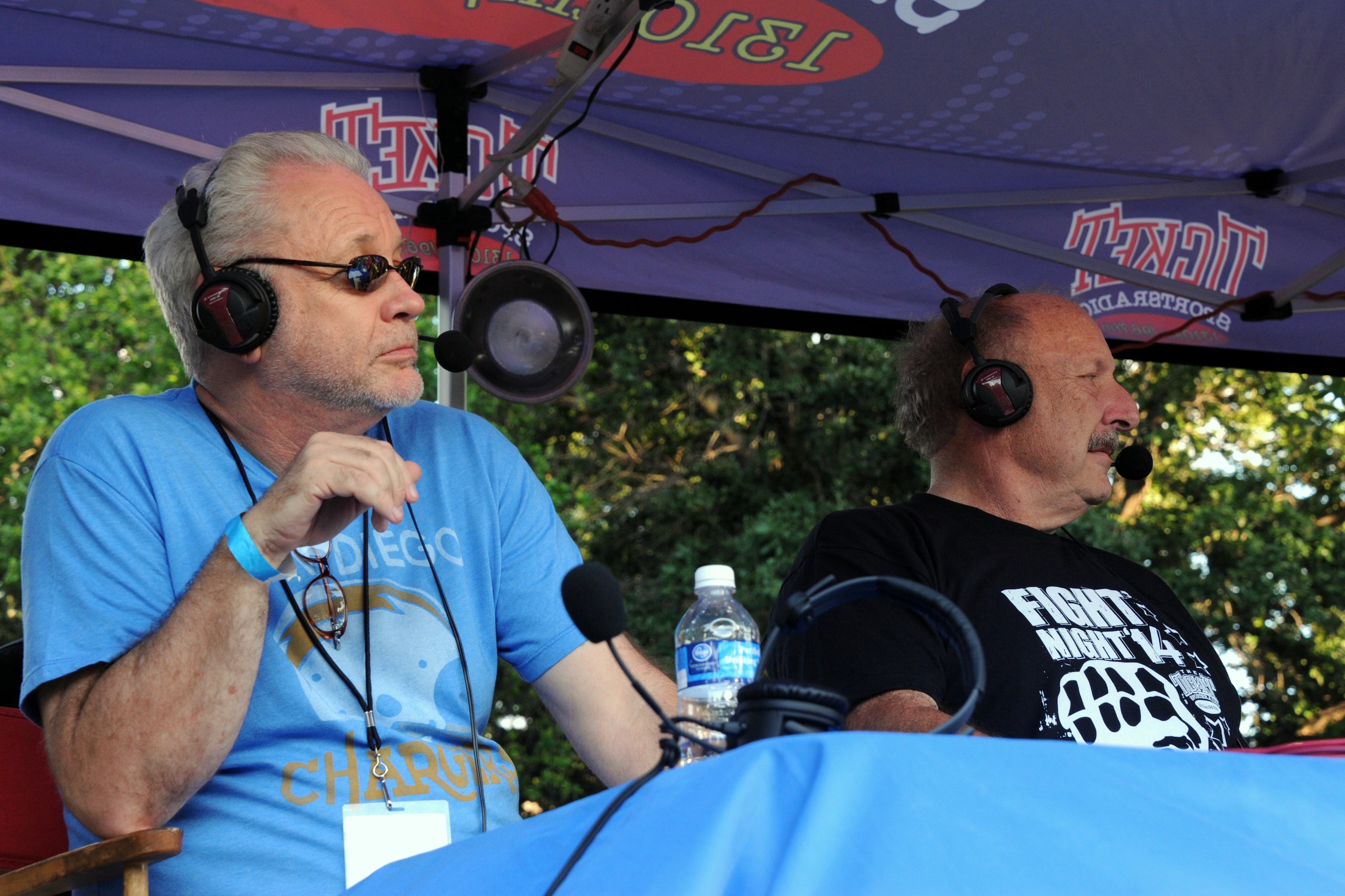 Mike Rhyner and Norm Hitzges emcee a boxing match at The Ticket Fight Night at the Village...