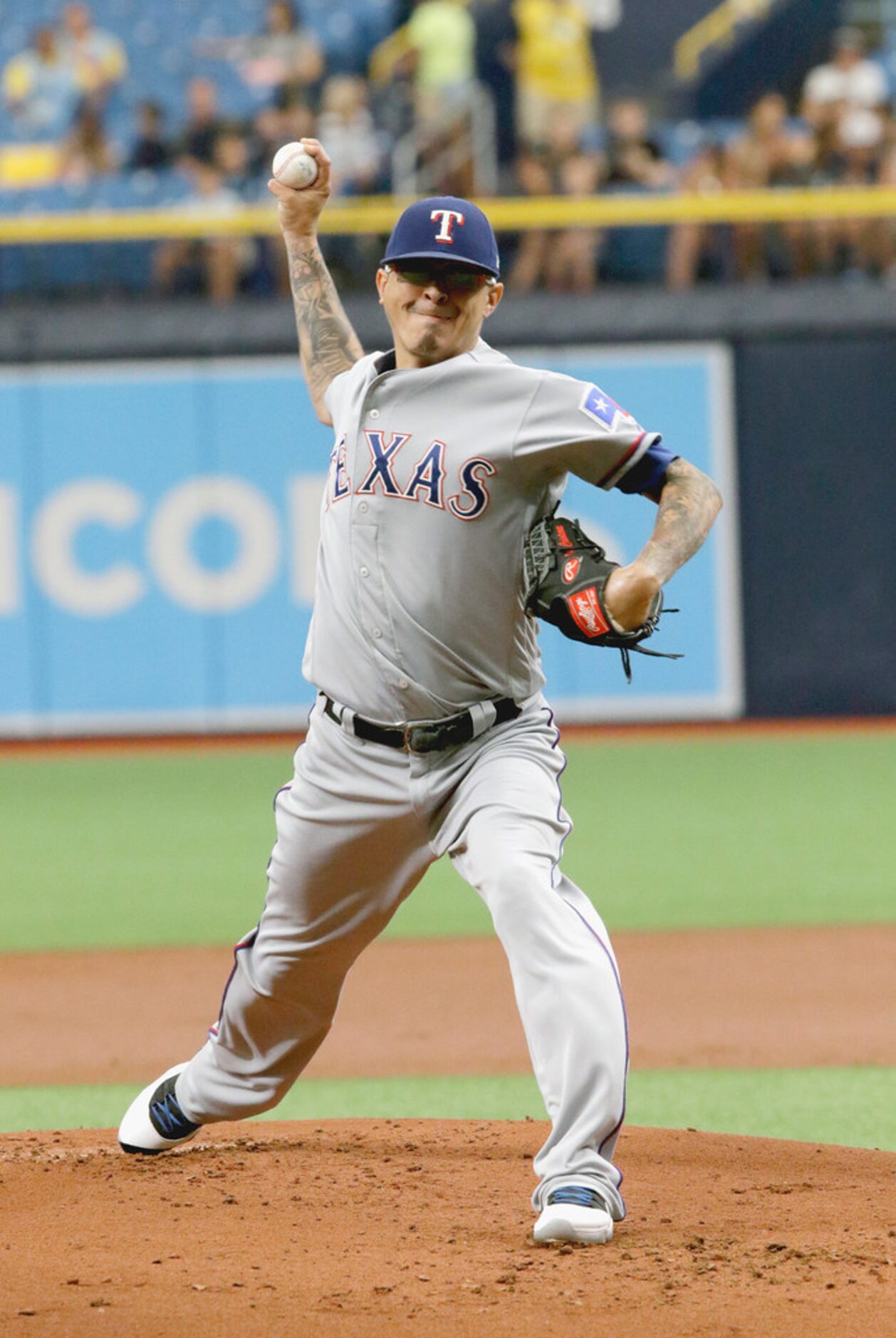 ST. PETERSBURG, FL - JUNE 30:  Jesse Chavez #53 of the Texas Rangers delivers a pitch during...