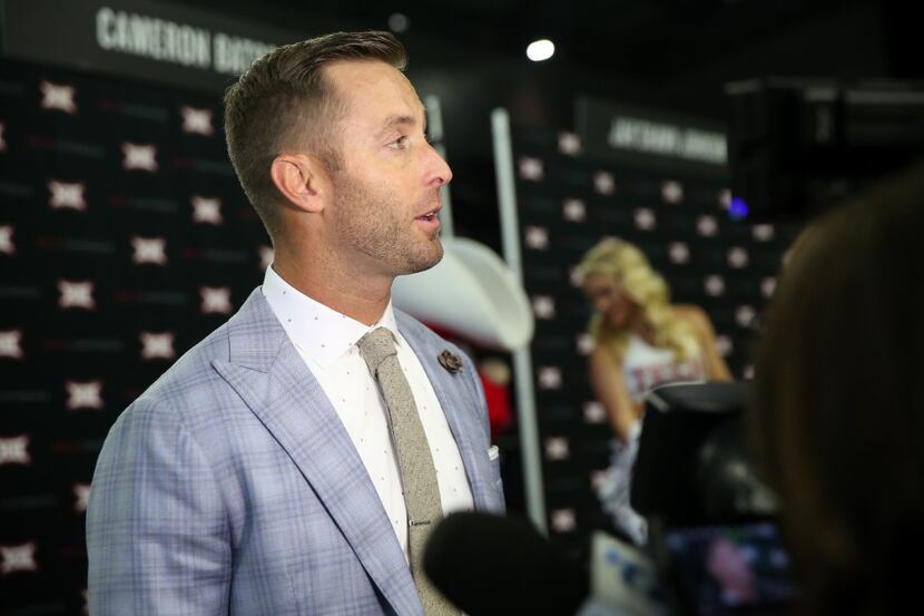 Texas Tech head football coach Kliff Kingsbury speaks during a press interview at the Big 12...