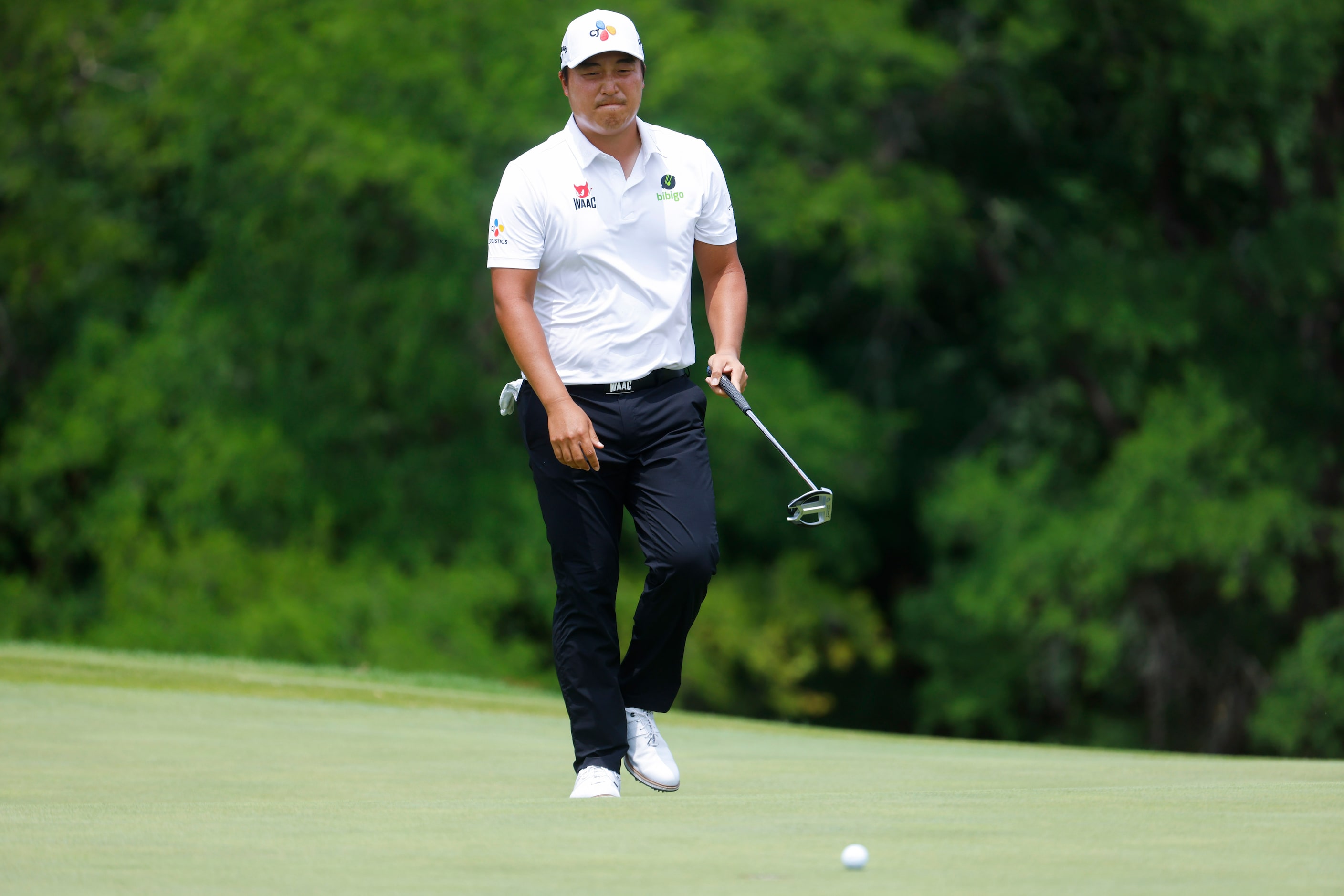 K.H. Lee putts on the ninth hole during the second round of the AT&T Byron Nelson at TPC...