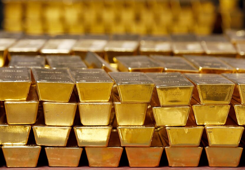 Gold bars stacked in a vault. (AP Photo/File)