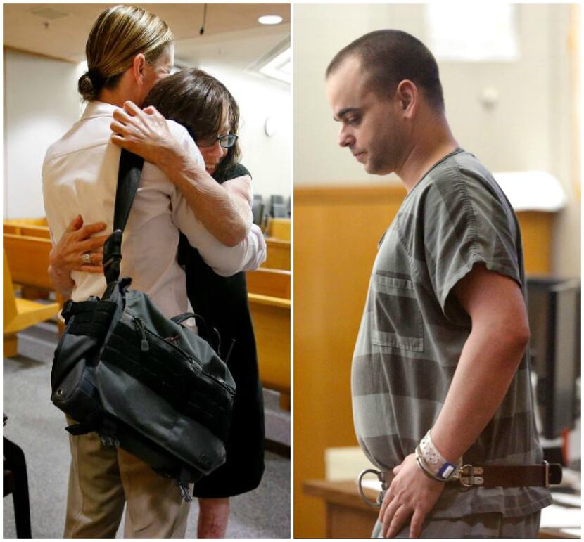 Danyeil Townzen (left) was hugged at the sentencing hearing for her ex-boyfriend, Matthew...