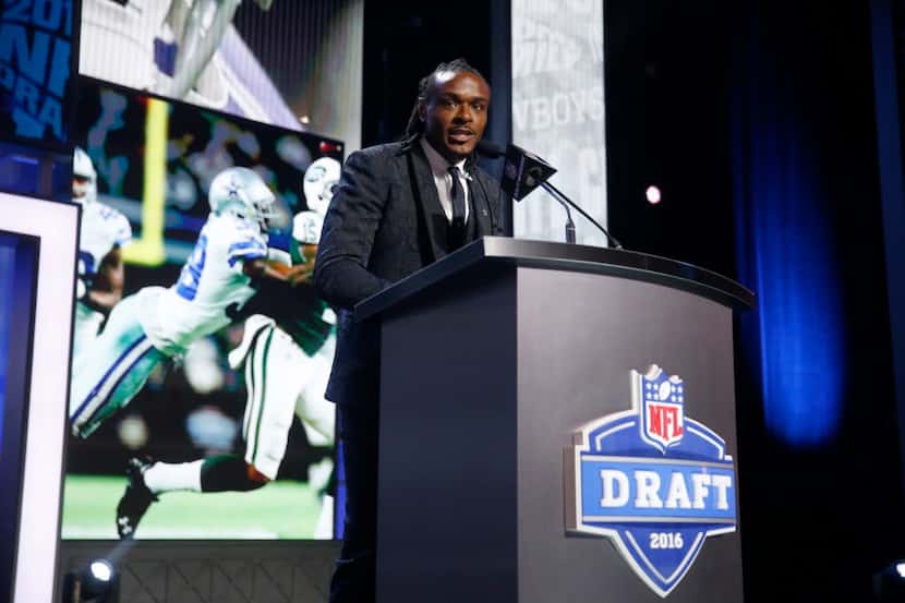 Former Walter Payton Men of the Year Brandon Carr announces that the Dallas Cowboys selects...