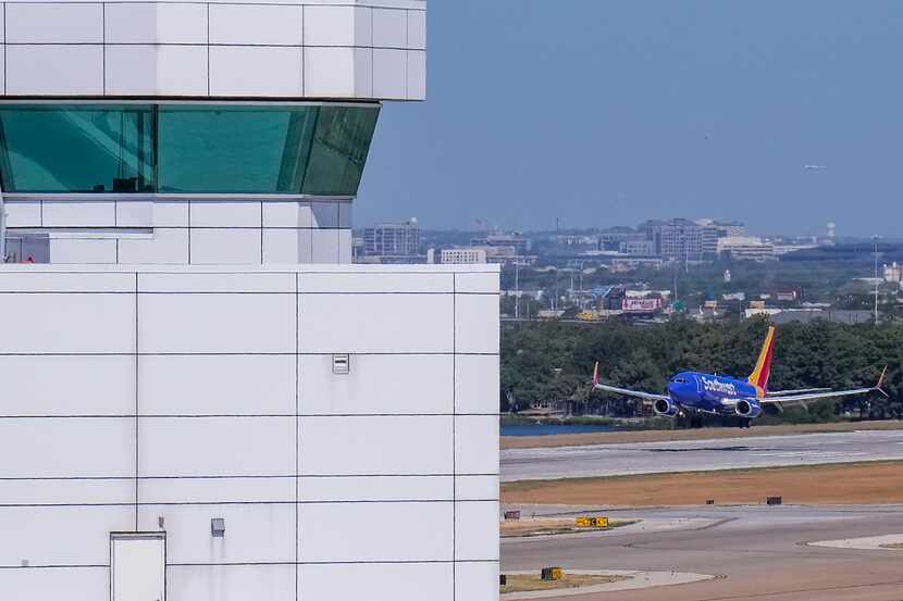 A Southwest Airlines flight lands at Dallas Love Field Airport on July 26.