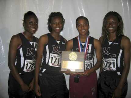 Members of Mansfield Timberview's 4x200 relay team are (from left): Caela Watkins, Missy...
