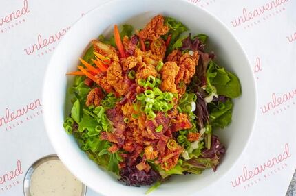 The Weekender salad: fried chicken, bacon, lettuce, tomato, carrot, green onion, Boursin...