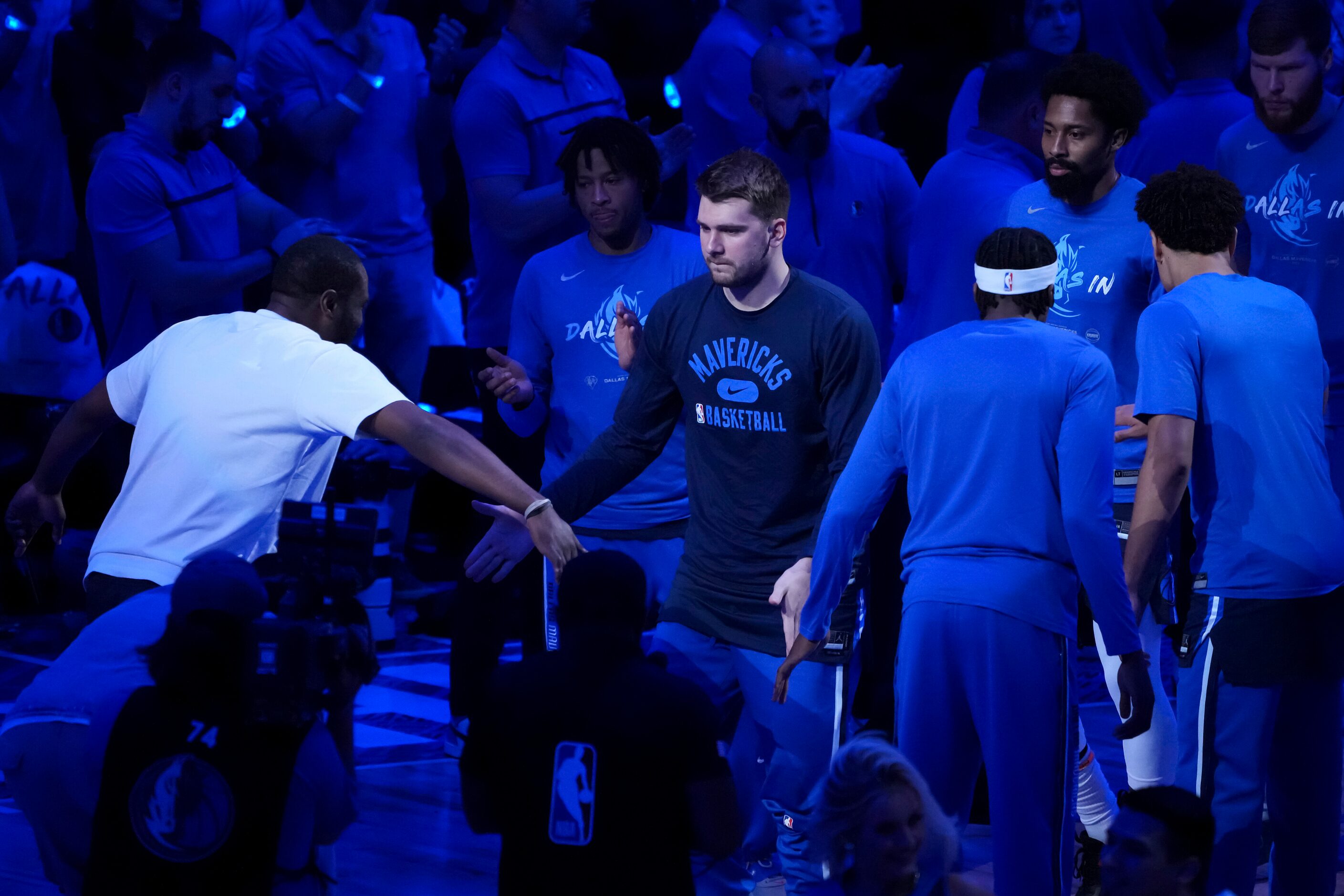 Dallas Mavericks guard Luka Doncic is introduced before Game 3 of the NBA Western Conference...