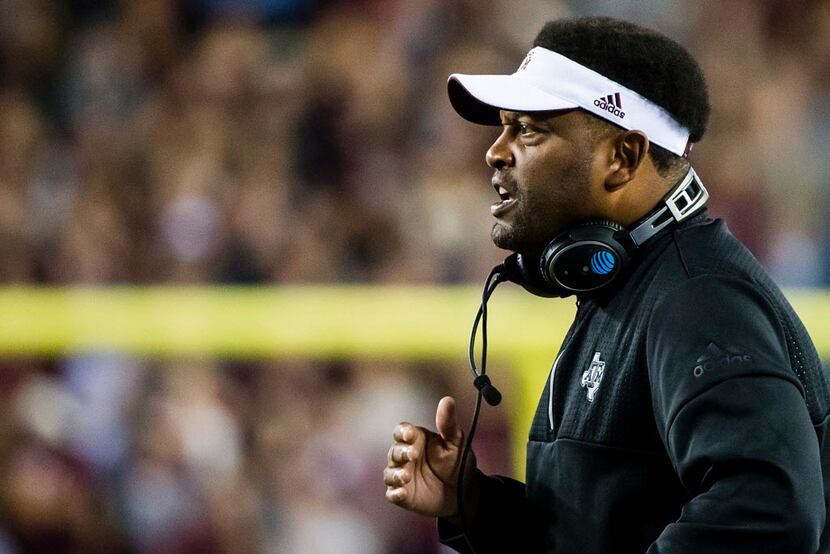 Texas A&M head coach Kevin Sumlin watches from the sidelines during the first quarter of an...