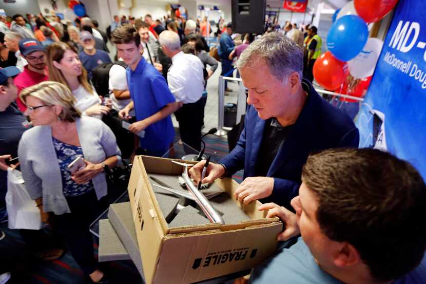 American Airlines CEO Doug Parker signed a model of an American MD-80 for Don Collins of...