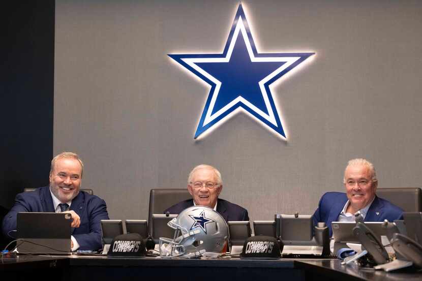 (From left) Dallas Cowboys Head Coach Mike McCarthy, Owner Jerry Jones, and Chief Operating...