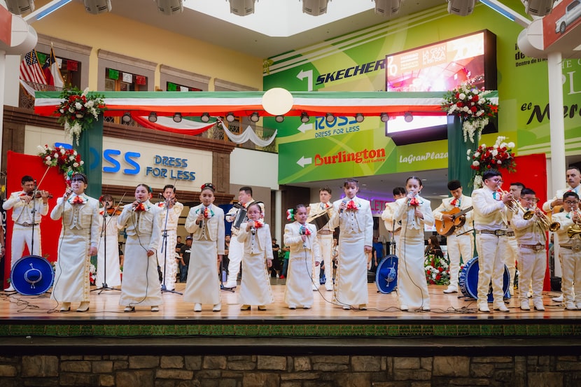 Students from Academia de Mariachi de La Gran Plaza perform for “Las Fiestas Patrias” at La...