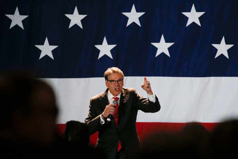 Rick Perry, former Secretary of Energy and former Texas governor, spoke at the Dallas County...