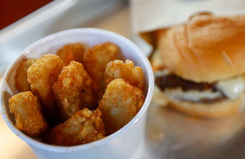 The one potato-based side option at Bizzy Burger is tater tot fries. They're like skinny...