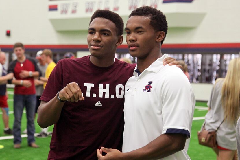 Allen High School quarterback Kyler Murray (right) poses for a picture with Avery Johnson...