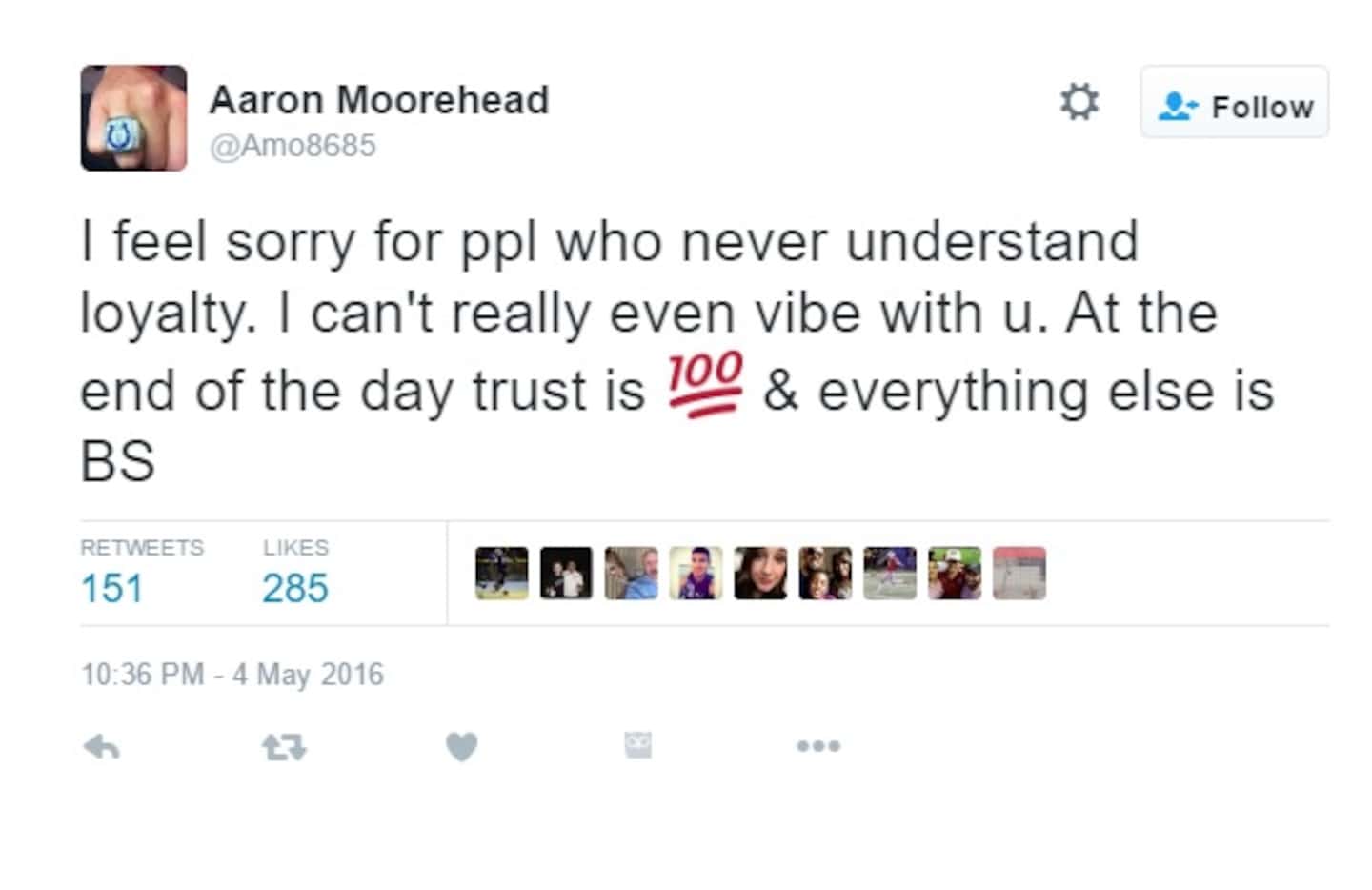 The first of a string of tweets sent out by Aaron Moorehead. Click the arrow on the right to...