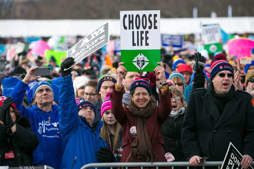 Opponents of abortion in the National Mall during the March for Life rally in Washington,...