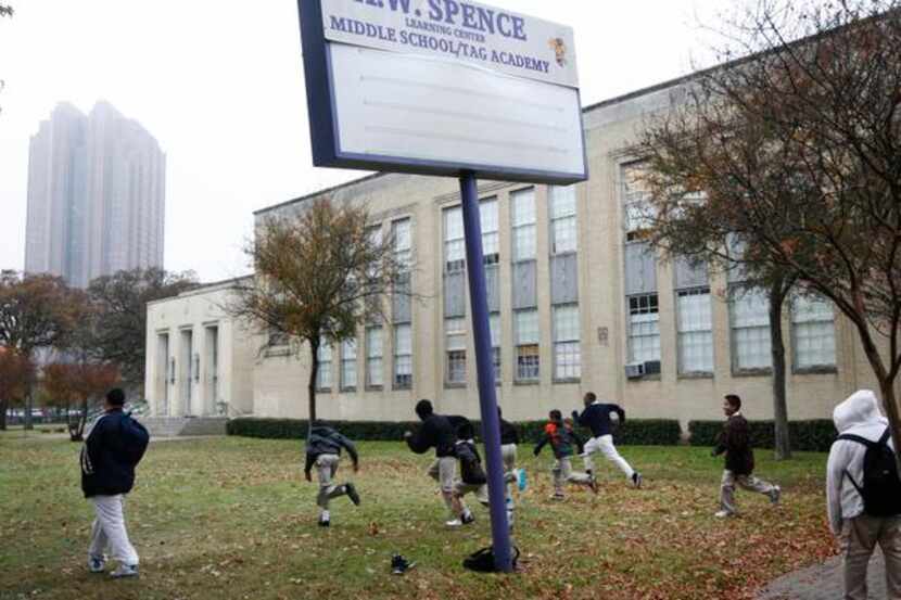 Dallas ISD officials met with parents at Alex W. Spence Middle School in late February to...