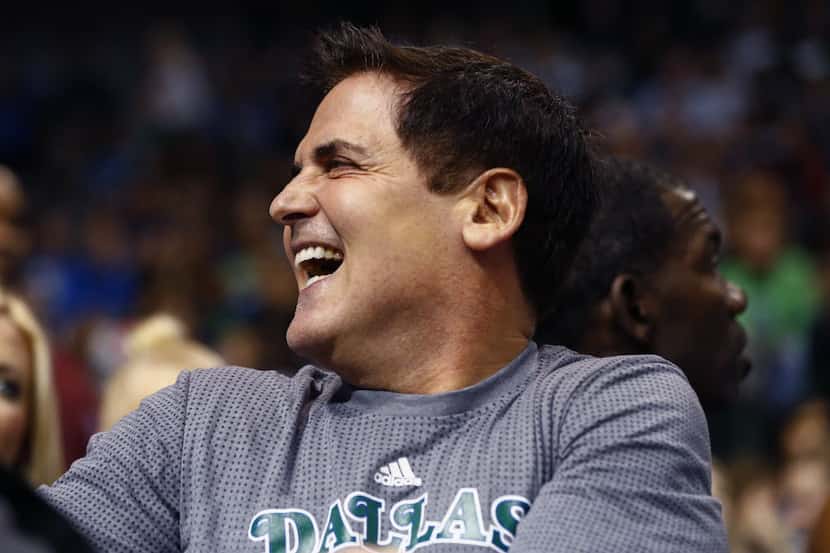 Nov 20, 2015; Dallas, TX, USA; Dallas Mavericks owner Mark Cuban laughs during the game...