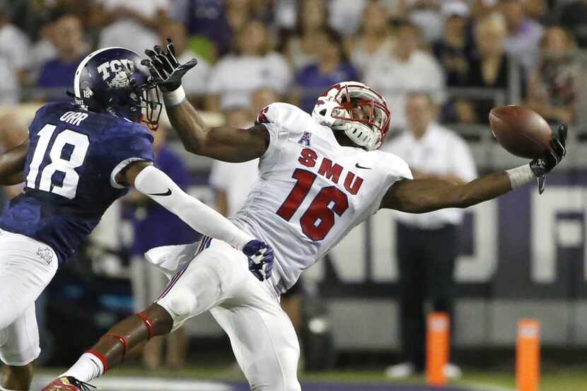 FORT WORTH, TX - SEPTEMBER 19:  Courtland Sutton #16 of the Southern Methodist Mustangs...