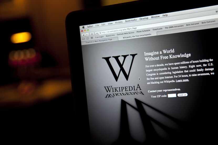 Wikipedia blocked content to its English-language site, replacing its usual home page with a...