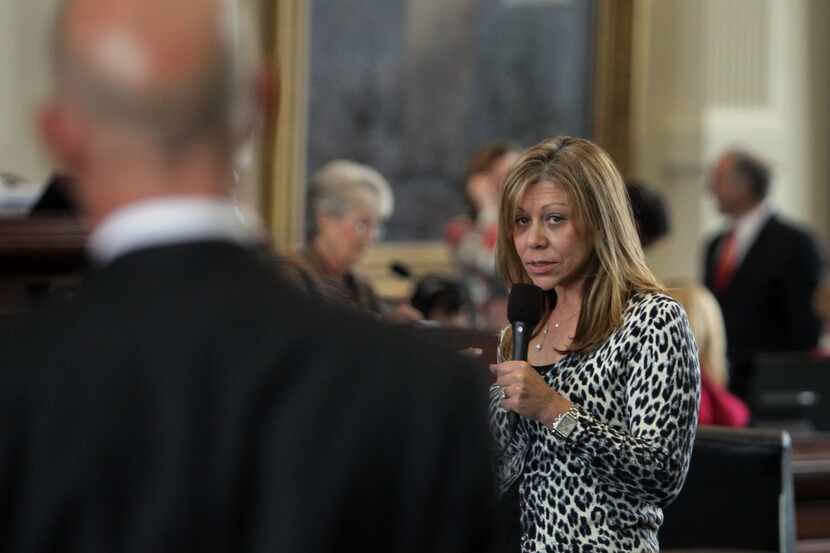  In this 2013 photo, state Sen. Joan Huffman, right, talks with state Sen.Â John Whitmire...