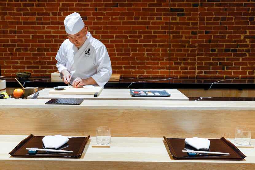 Master sushi chef Tatsuya Sekiguchi prepares sushi at Tatsu in Deep Ellum, Thursday, May 19,...