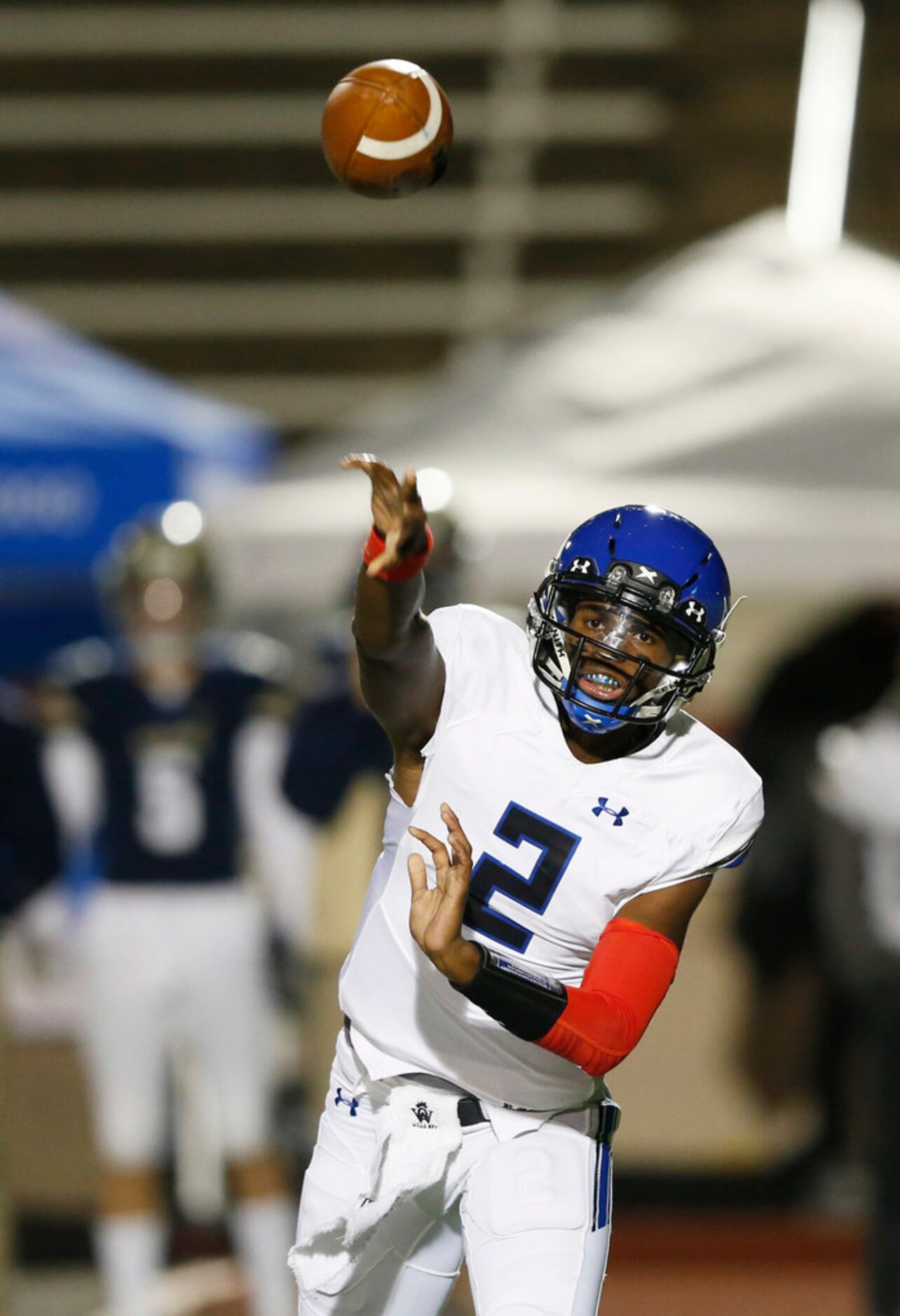 Trinity Christian's Shedeur Sanders (2) attempts a pass in a game against Austin Regents...