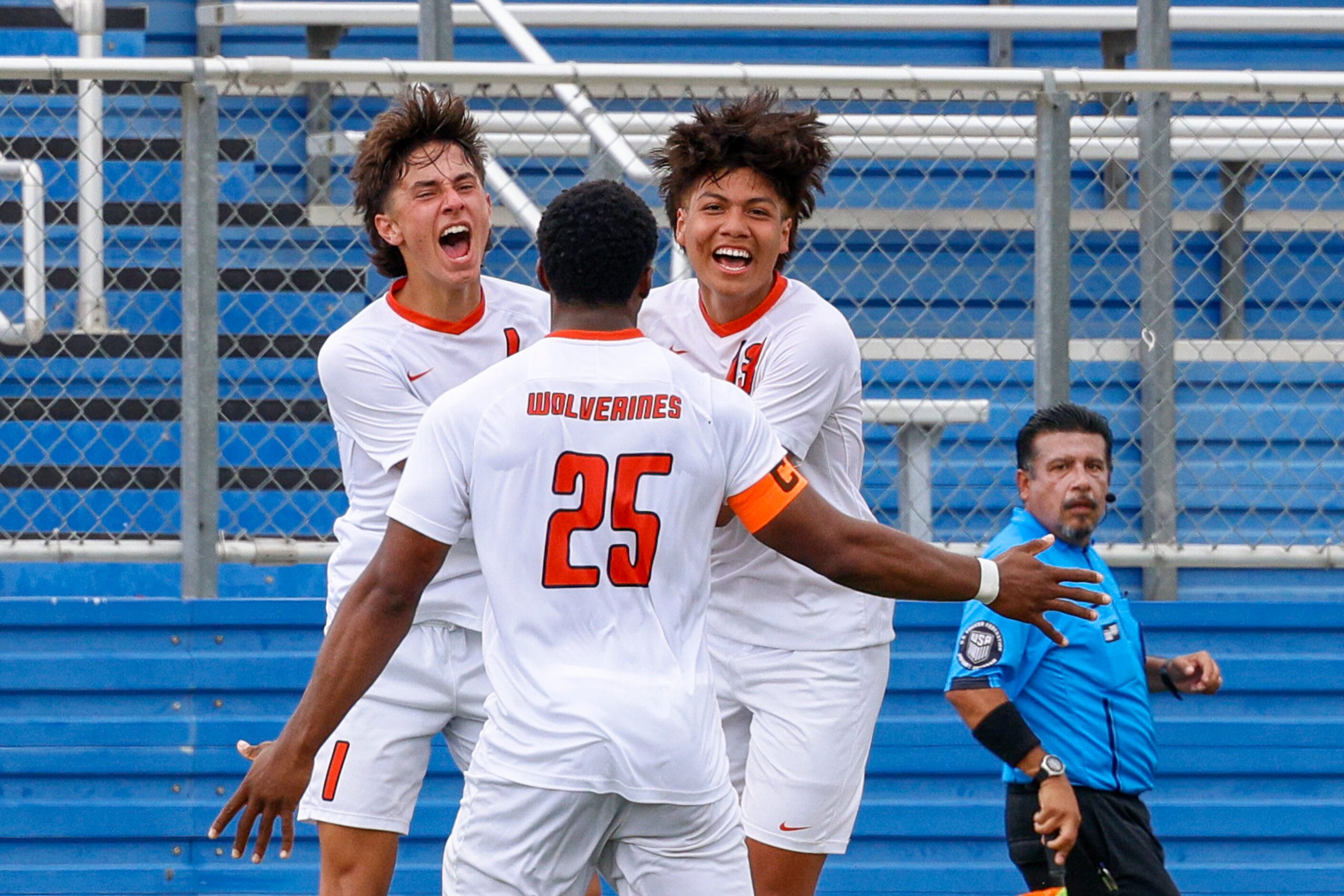 Frisco Wakeland defender Riley Garza (left) and Frisco Wakeland midfielder Kyle Davis (25)...