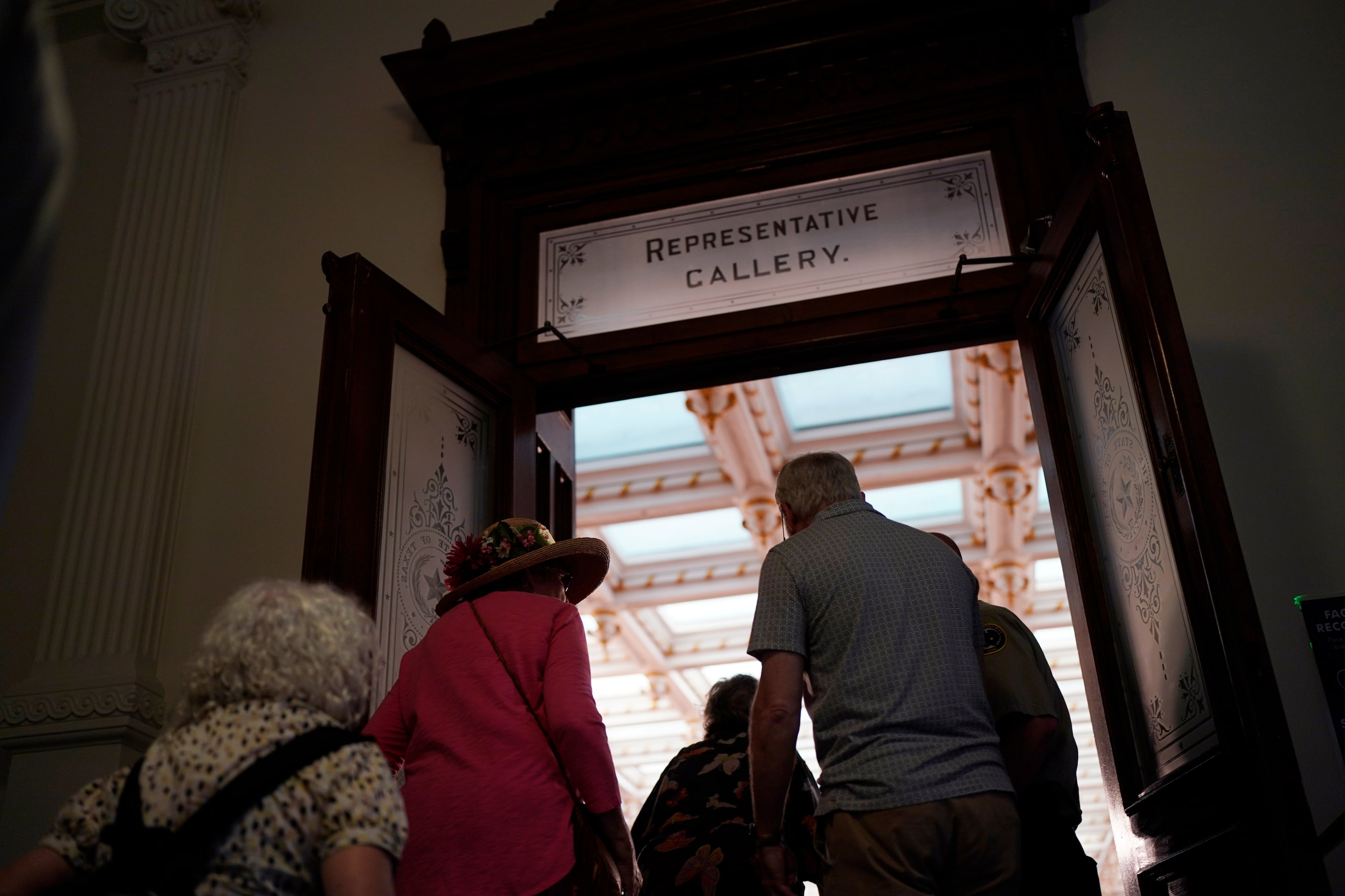 Visitors arrive for the impeachment proceedings against state Attorney General Ken Paxton at...