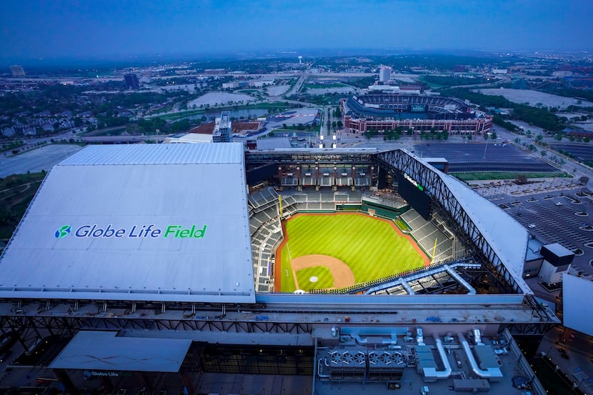Aerial view of Globe Life Field on Thursday, March 26, 2020, in Arlington, Texas.