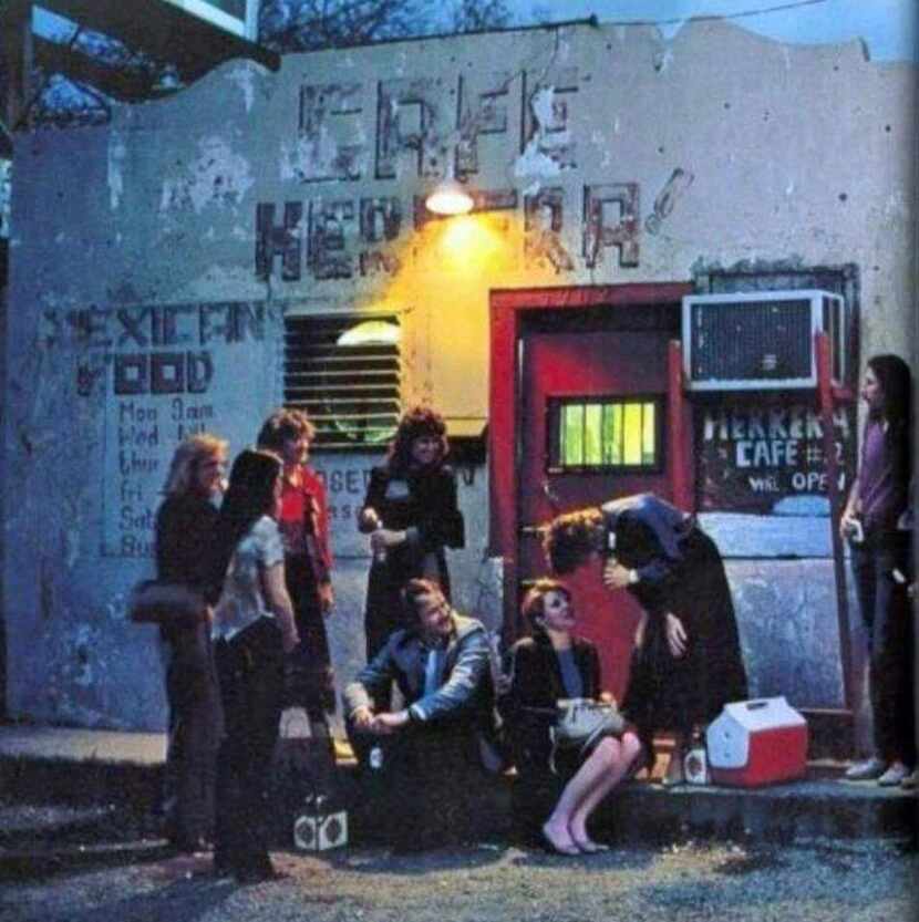 SMU students sit outside Herrera's Cafe with their coolers in the 1970s. 