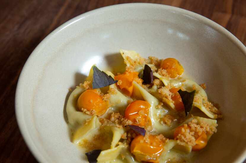 The casoncelli dish at the Homewood restaurant in Dallas features eggplant, ricotta and sun...