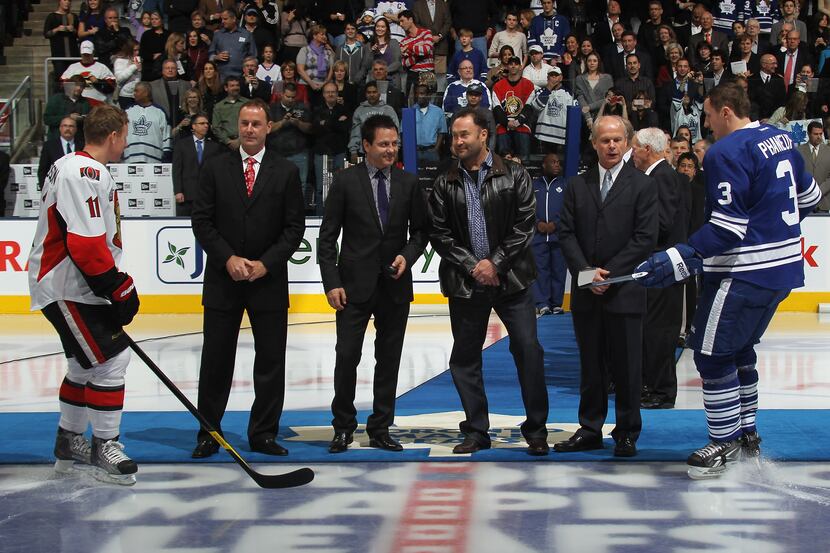 Hockey Hall of Fame class (from left) Joe Nieuwendyk, Doug Gilmour, Ed Belfour and Mark Howe...