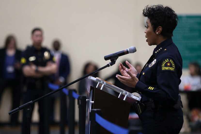 Dallas Police Chief U. Renee Hall answers questions about the juvenile curfew ordinance at...
