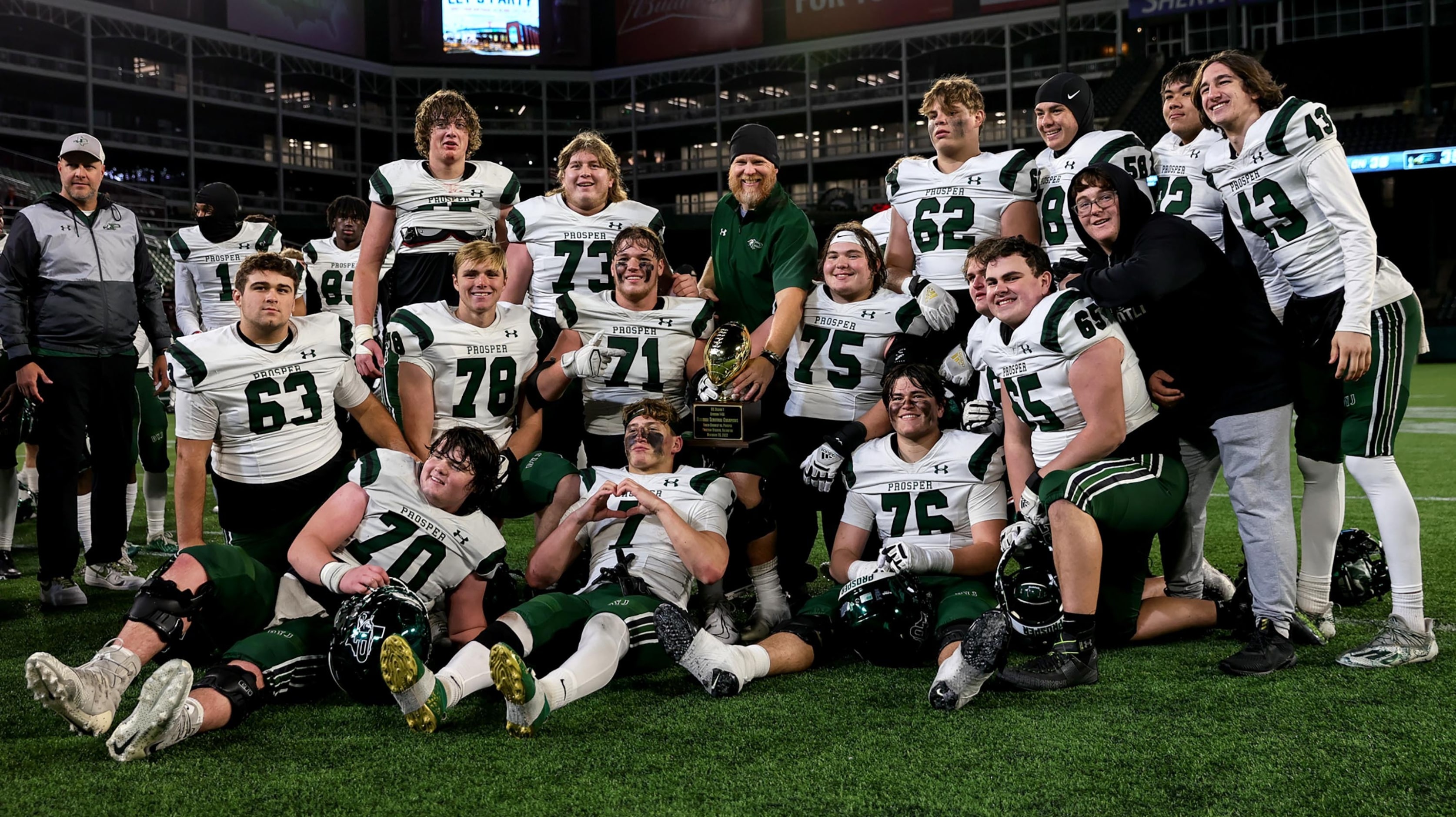 The Prosper Eagles pose for a photo after defeating North Crowley, 35-21 in the Class 6A...