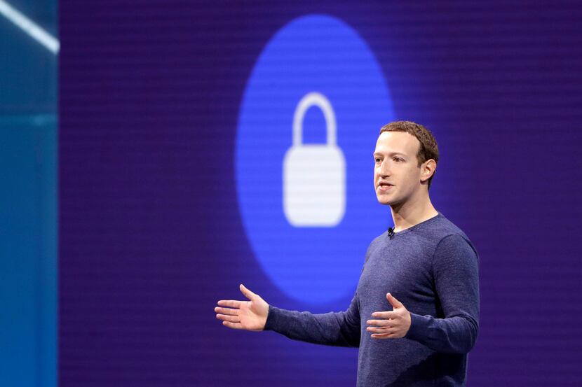 In this May 1, 2018, file photo, Facebook CEO Mark Zuckerberg makes the keynote speech at...