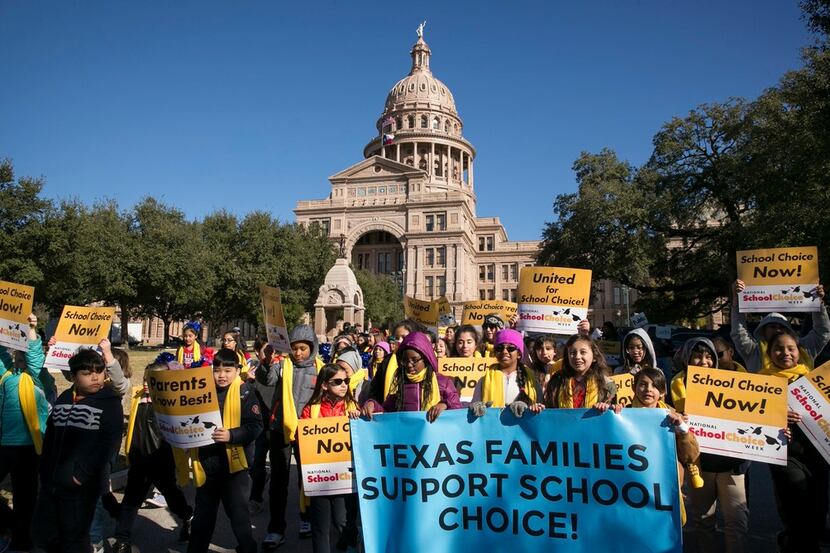 Students march at the Texas School Choice Rally at the Texas Capitol on Wednesday January...